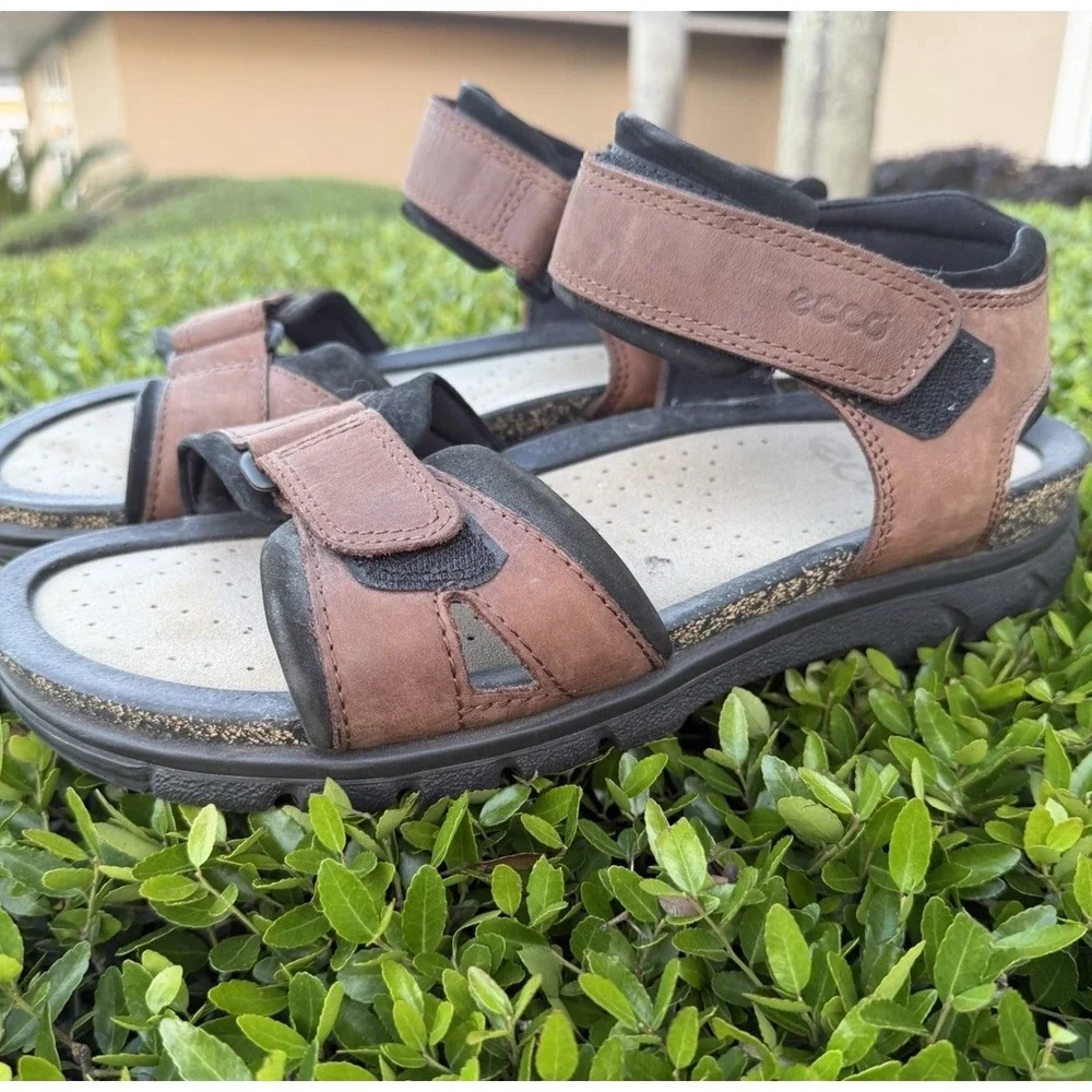 ECCO Cork Sport Strap Sandals Brown Nubuck Leather Mens EU 45 / US 11.5-12‎